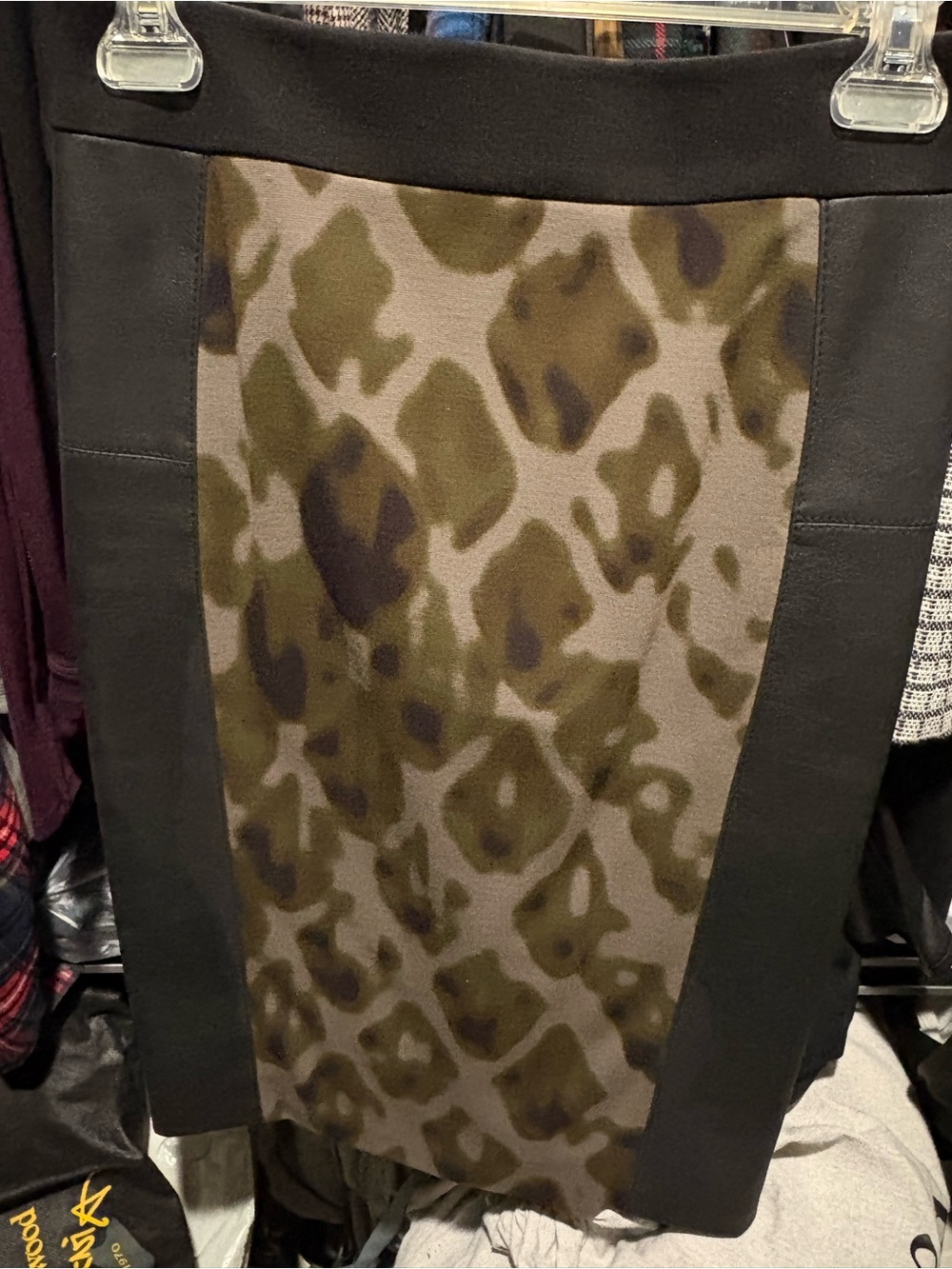 Karen Millen Black and Olive Green Leopard Pencil Skirt